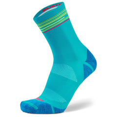 Blister Resist Light Mini Crew Running Socks, Lake Blue/Lime Punch