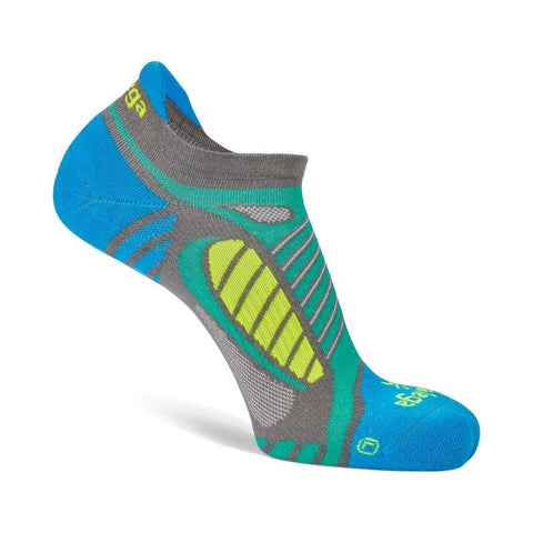 Ultralight No-Show Running Socks, Light Grey/Bright Turquoise