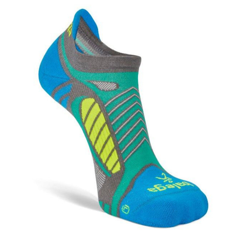 Ultralight No-Show Running Socks, Light Grey/Bright Turquoise
