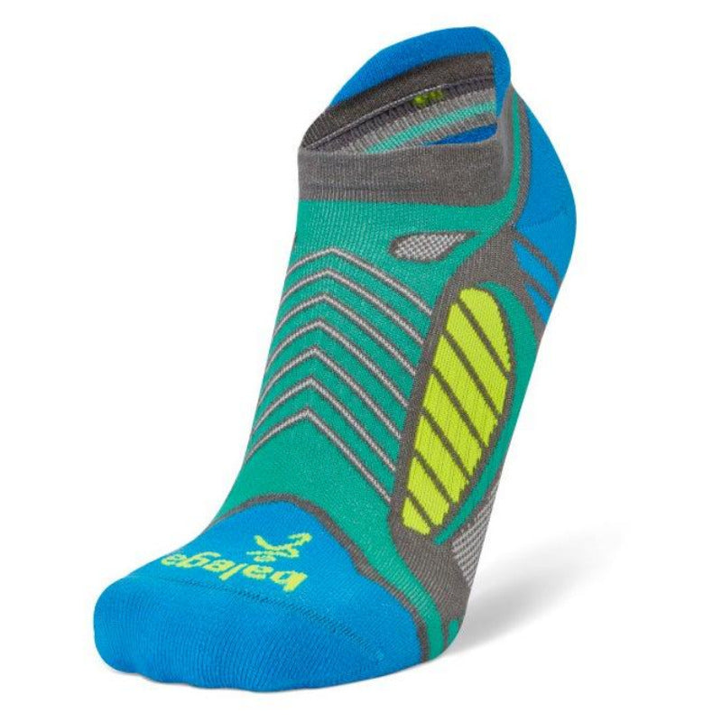 Ultralight No-Show Running Socks, Light Grey/Bright Turquoise