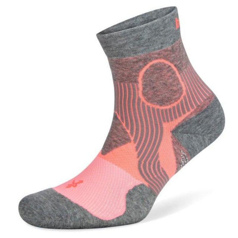 Support Quarter Running Socks, Sherbet Pink/Mid Grey
