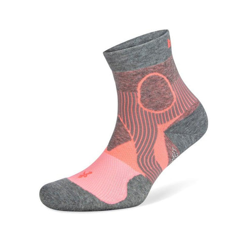 Support Quarter Running Socks, Sherbet Pink/Mid Grey