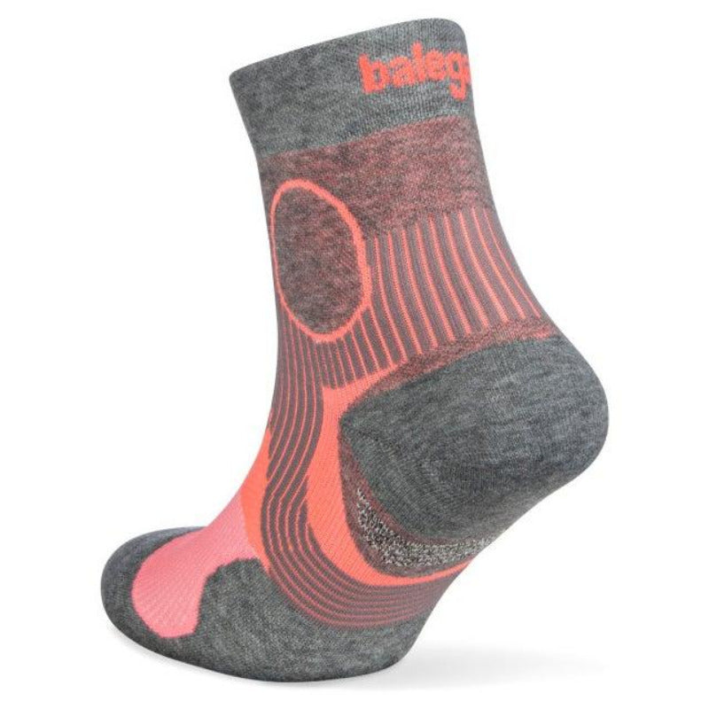 Support Quarter Running Socks, Sherbet Pink/Mid Grey