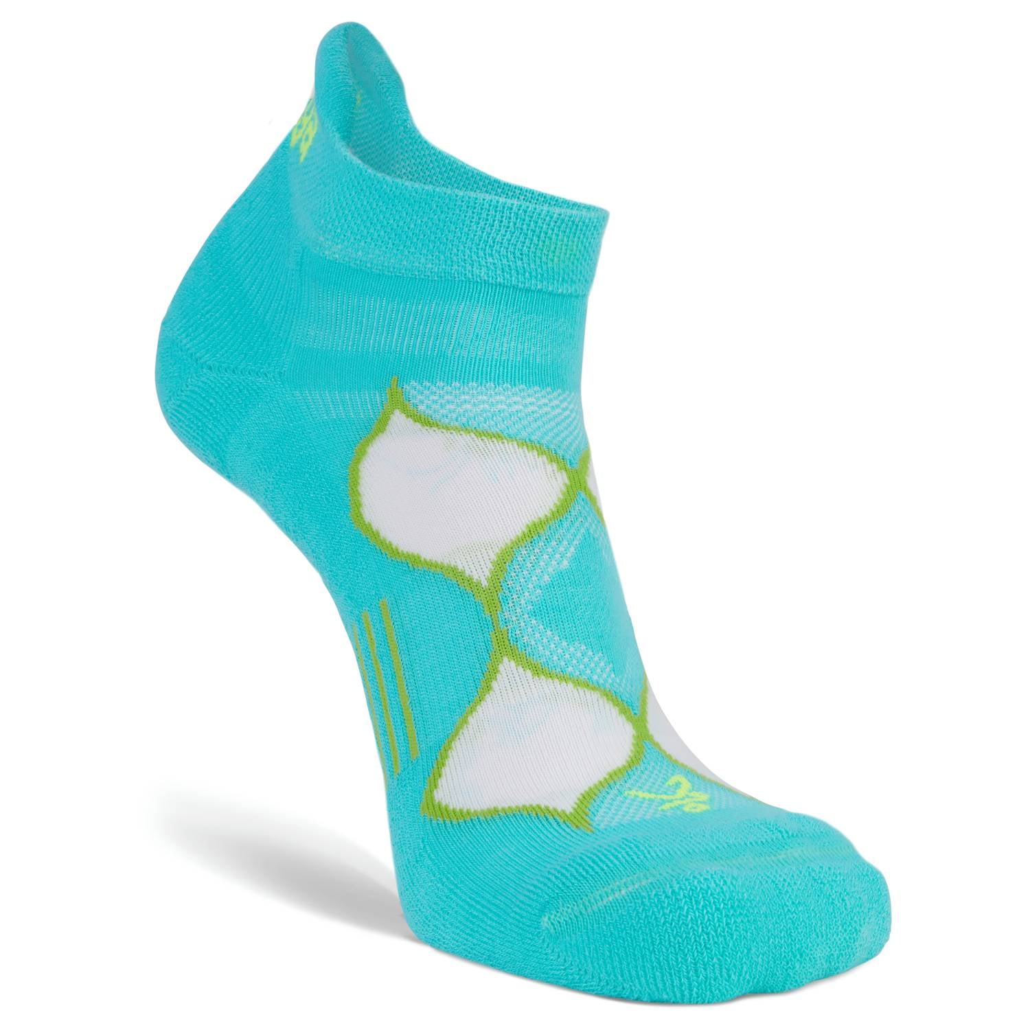 Enduro No-Show Running Socks, Turquoise/Lime Punch