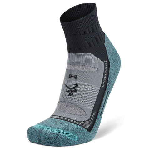 Blister Resist Quarter Running Socks, Grey/Blue