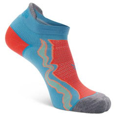 Enduro No-Show Running Socks, Aqualine/Neon Coral