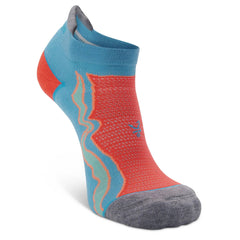 Enduro No-Show Running Socks, Aqualine/Neon Coral