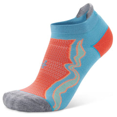 Enduro No-Show Running Socks, Aqualine/Neon Coral