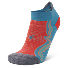 Enduro No-Show Running Socks, Aqualine/Neon Coral