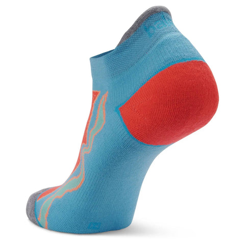 Women's Enduro No-Show Running Socks, Aqualine/Neon Coral
