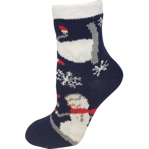 Yaktrax Kid’s ‘Snowman’ Cabin Socks, Maritime Blue (3.5-10 UK / 28-36 EU) - Balega