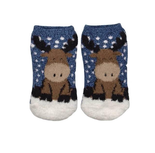 Yaktrax Kid’s ‘Moose On Snow’ Cabin Socks, Maritime Blue (3.5-10 UK / 28-36 EU) - Balega